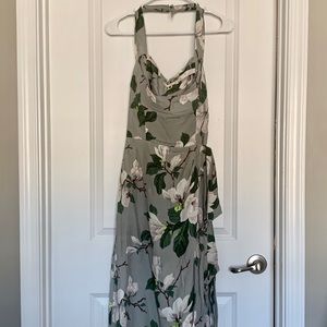 Gray floral dress- vintage silhouette knee length